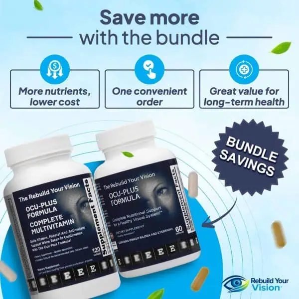 Ocu-Plus Formula and Complete Multivitamin bottles, under the heading “Save more with the bundle”