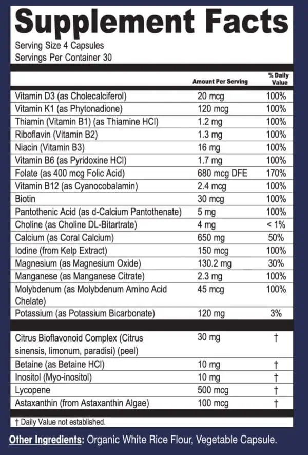Complete Multivitamin Supplement Facts label