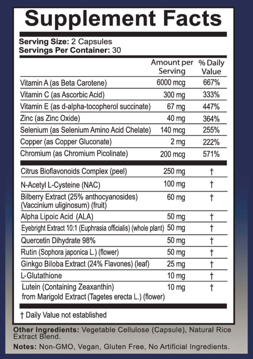 Ocu-Plus Formula Supplement Facts label